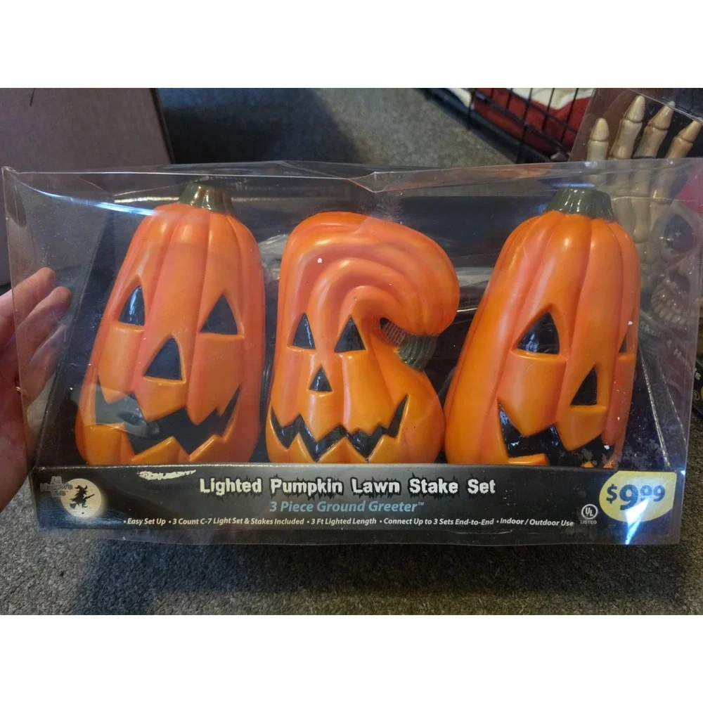 Nos Vtg PUMPKIN LIGHT-UP LAWN STAKE set Halloween Yard Decoration Outdoor Path